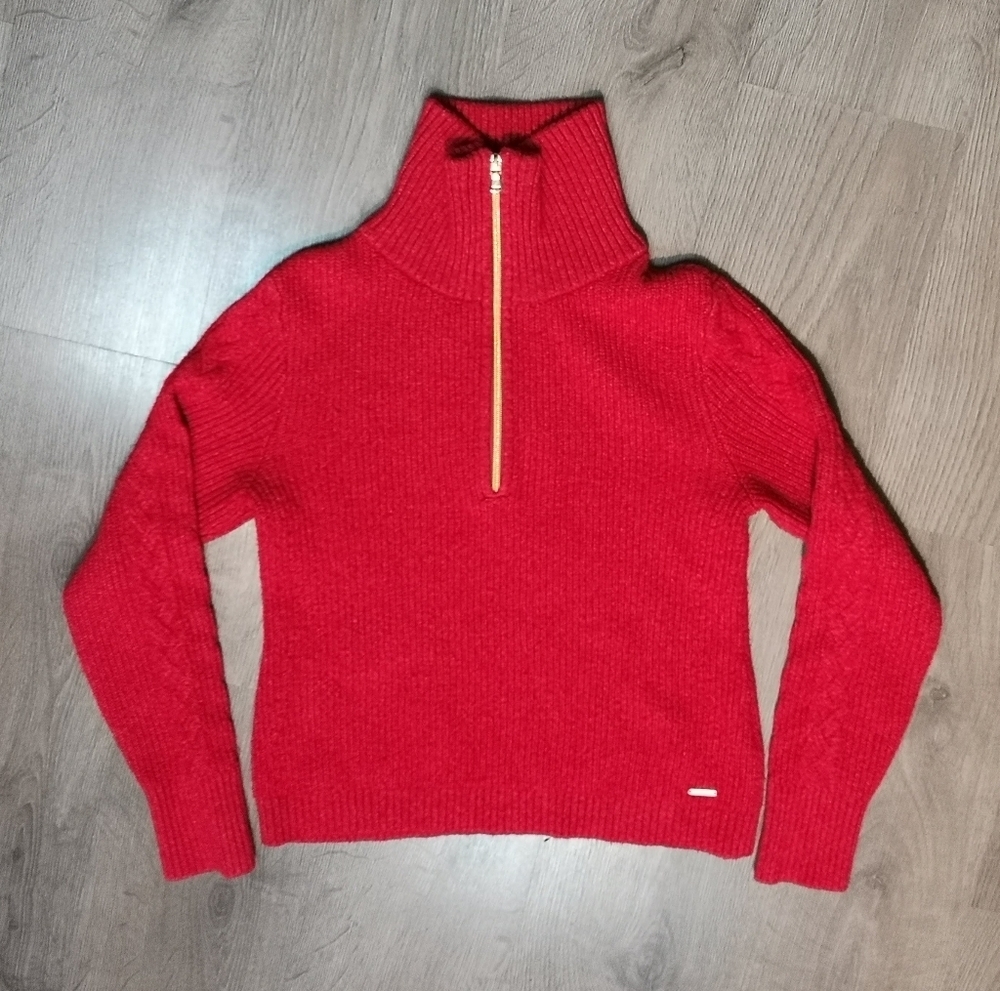 Nautica Red Funnel Neck Preppy cable knit sweater - size M